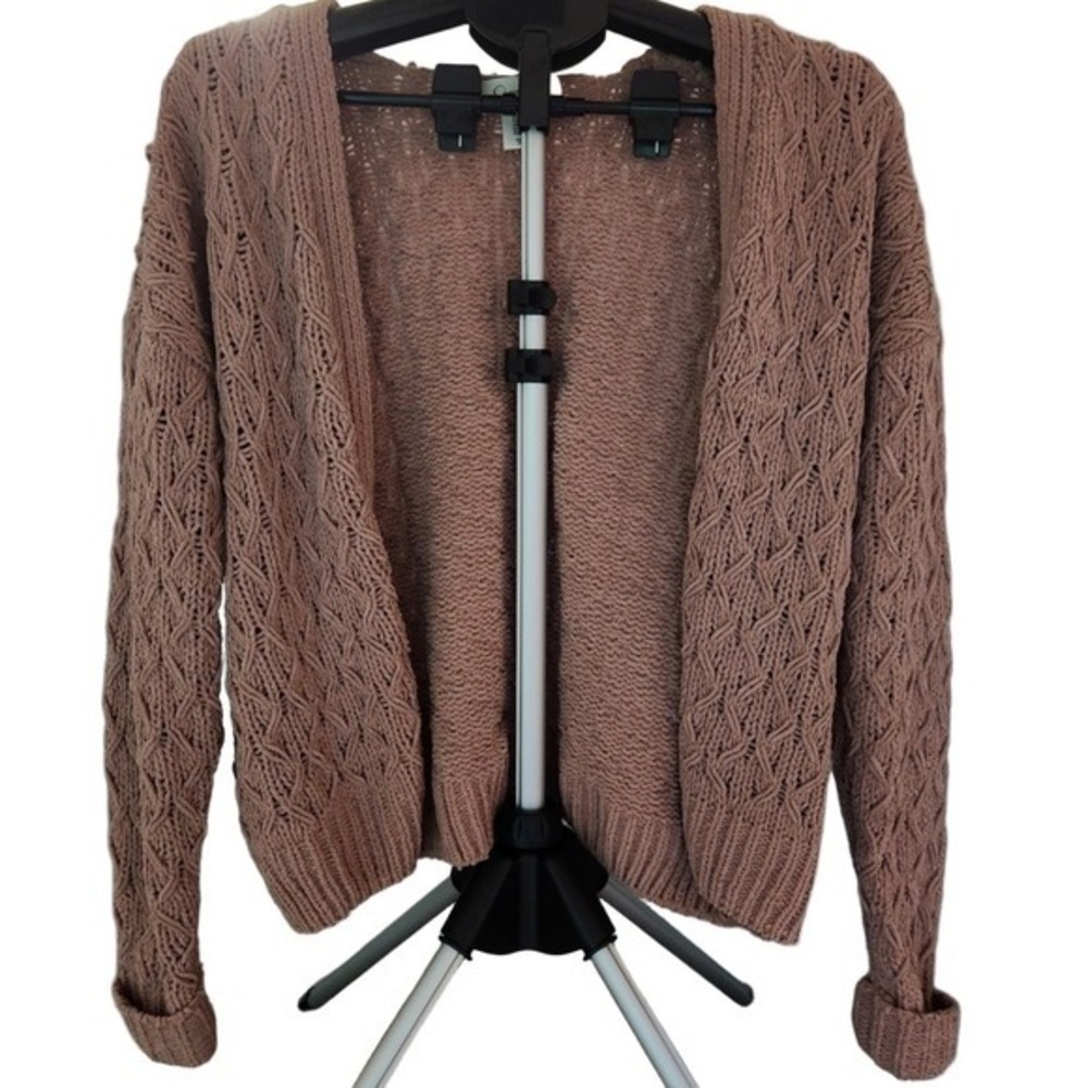 Jessica Simpson Cardigan Womens Size Petite Small Brown OpenFront Cable‎ Knit